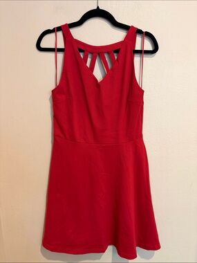Adrienne Vittadini Strawberry Red Dress with Open Front Design, High Neck, M